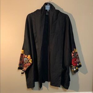 Andrea Jovine 100% Linen Women Black Box Oversized Floral Embroidery Lagenlook